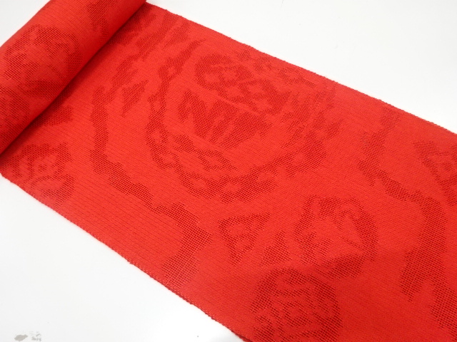 JAPANESE KIMONO / ANTIQUE BOLT FOR NAGOYA OBI / FLOWER & BIRD SARASA